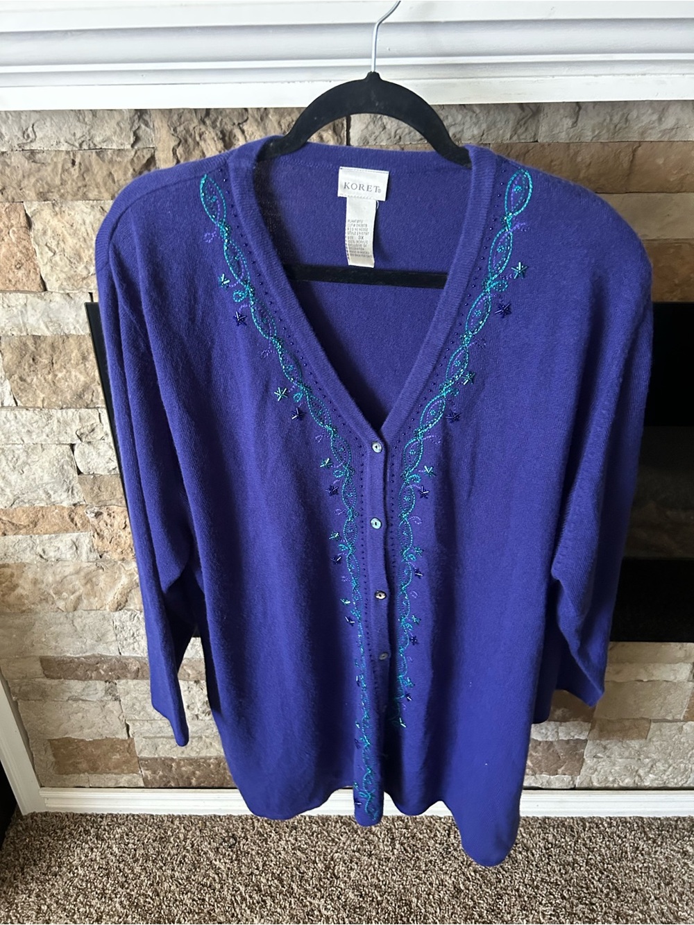 Vintage 80s Koret Women's Purple Embroidered Sequins Cardigan Sweater